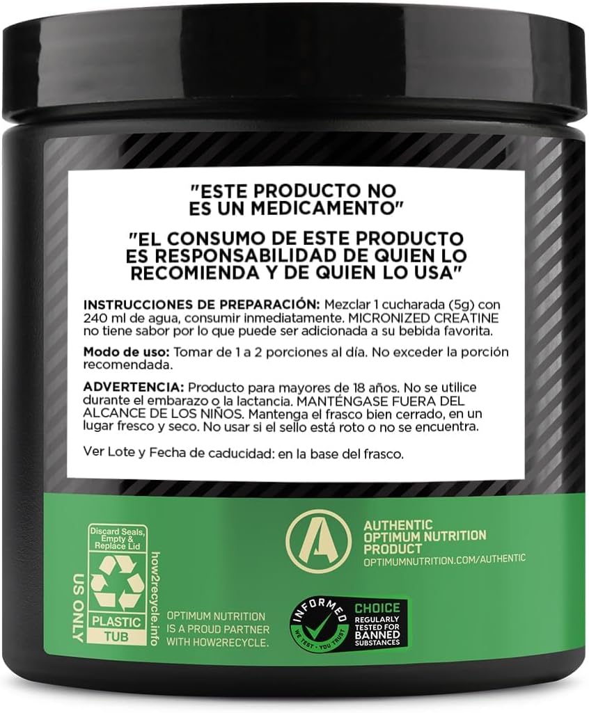 Optimum Nutrition Creatina Micronizada Sin Sabor 300 g